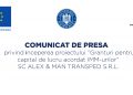 Comunicat de presă privind ȋnceperea proiectului ”Granturi pentru capital de lucru acordat IMM-urilor” SC ALEX & MAN TRANSPED S.R.L.