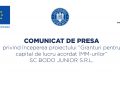 Comunicat de presă privind începerea proiectului ”Granturi pentru capital de lucru acordat IMM-urilor” SC BODO JUNIOR S.R.L