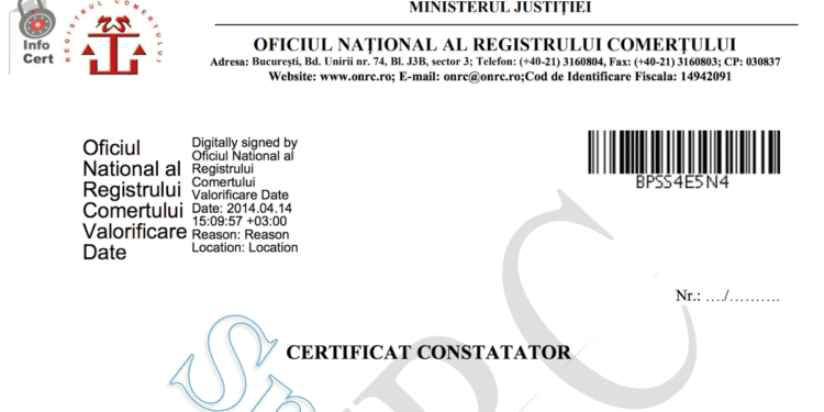 Ce informații sunt incluse într-un certificat constatator?